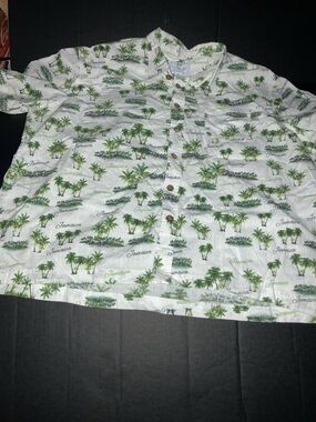 Men's White Short-Sleeve Palm Print Button-Down Shirt